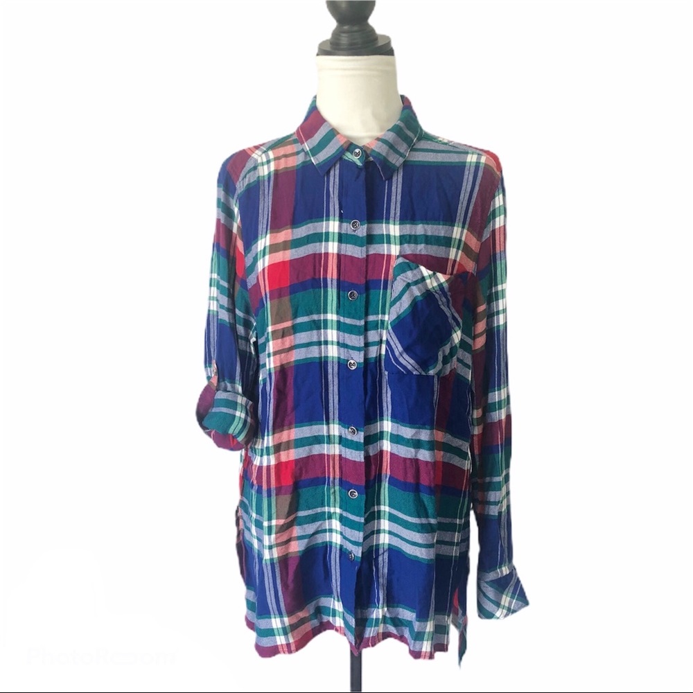 Seven7 Button Up Woman's Checkered Colorful - image 1